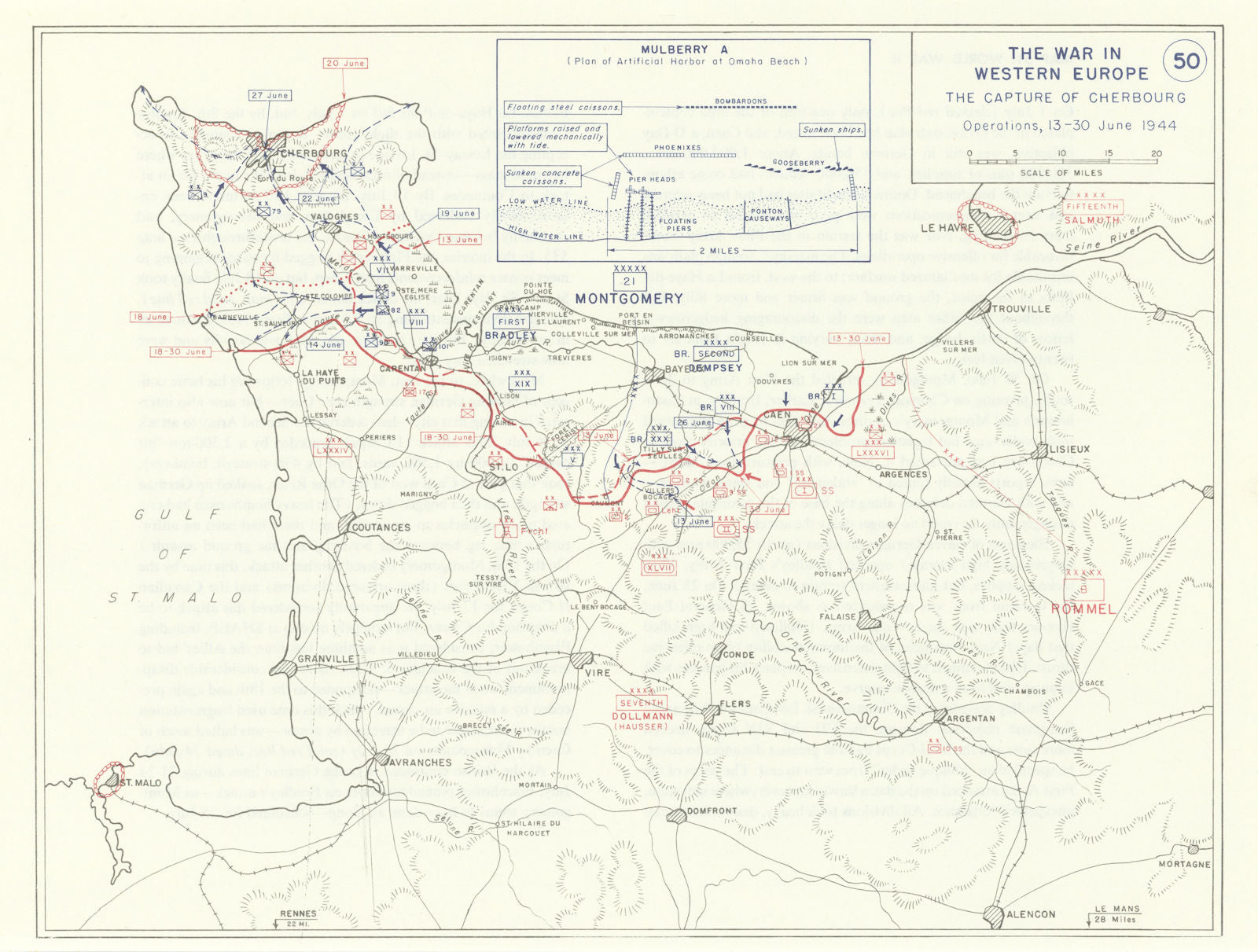 World War 2 D-Day Overlord 13-30 June 1944 Capture of Cherbourg 1959 old map